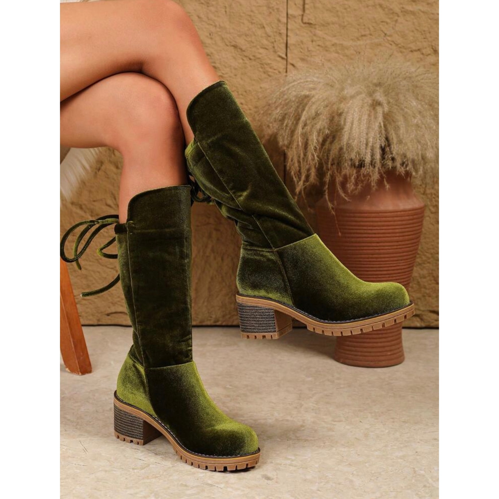Vivid Glory Velvet Green Boots A MUST HAVE for Fall - Picture 1 of 2